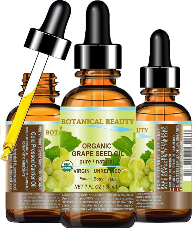 Botanical Beauty Organic Grape Seed Oil 100 Pure Natural Virgin UNREFINED ColdPressed Carrier Oil for Face Skin Body Hai