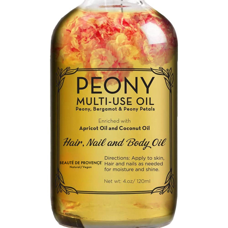 BEAUTE DE PROVENCE Peony MultiUse Oil for Face Body and Hair Organic Blend of Apricot Vitamin E Sweet Almond Oil for Dry