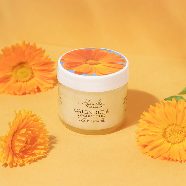 Kuumba Made Botanically Infused Calendula Coconut Oil Organic Daily Moisturizer for Skin Nourishing Hair Mask 2 Oz