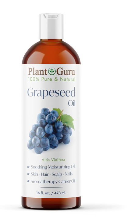Plant Guru Grapeseed Oil 16 fl oz Cold Pressed 100 Pure Natural Carrier For Skin Body Face and Hair Growth Moisturizer G