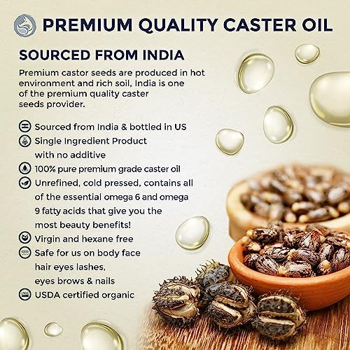 Foxbrim Naturals Pure Virgin Castor Oil 2oz Glass Bottle with Wand Brush Kit ColdPressed USDA Organic Hair Growth Oil La