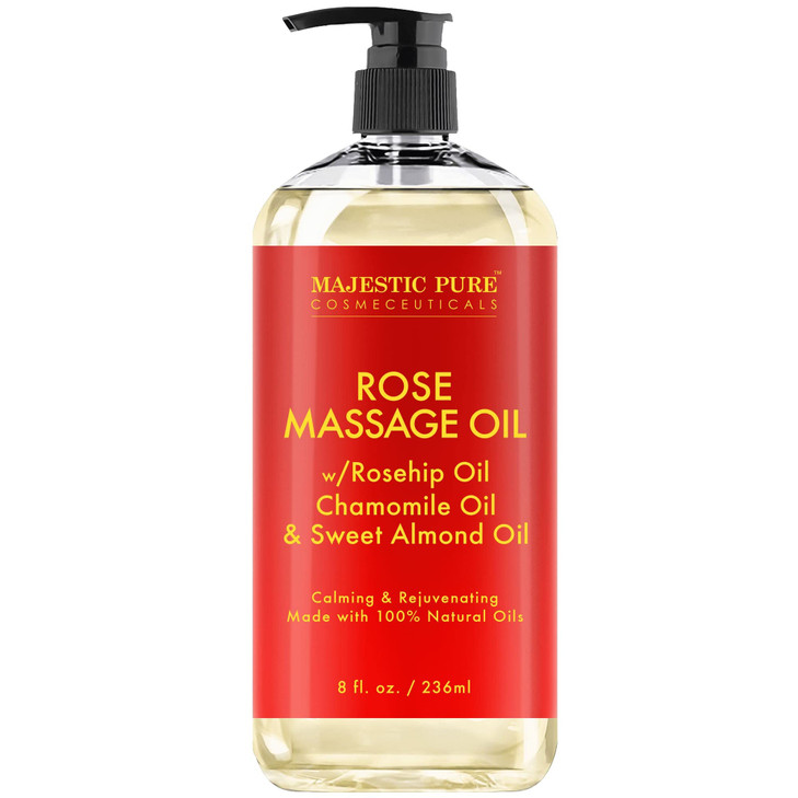 MAJESTIC PURE Rose Massage Oil for Massage Therapy Refreshing and Relaxing Natural Oils for All Skin Types Men and Women