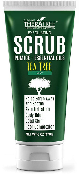 Tea Tree Oil Exfoliating Scrub with Bamboo Charcoal Neem Oil Natural Pumice by Oleavine TheraTree