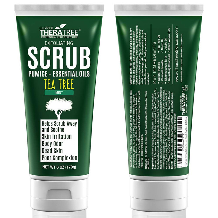 Tea Tree Oil Exfoliating Scrub with Bamboo Charcoal Neem Oil Natural Pumice by Oleavine TheraTree