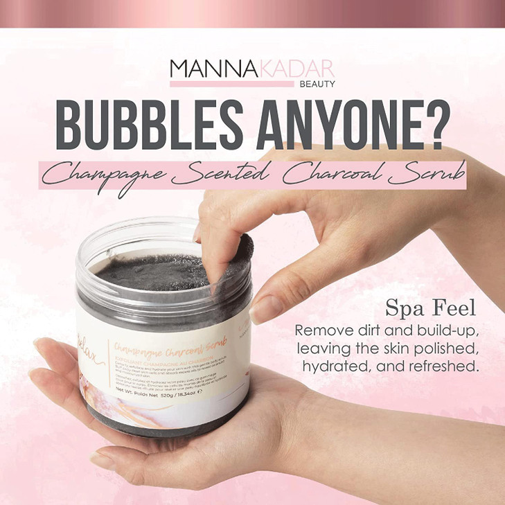 Manna Kadar Beauty Champagne Charcoal Scrub 1834 Oz Detoxify Exfoliate Hydrate Moisturize Restore Skin Gentle Body Scrub