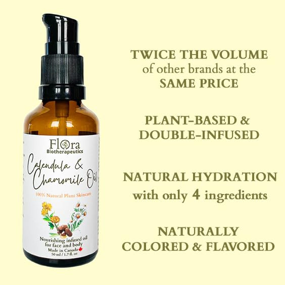 FLORA Organic Calendula Chamomile Flowers Double Infused in Golden Jojoba Oil 100 Plant Based Unscented 17fl oz Gentle S