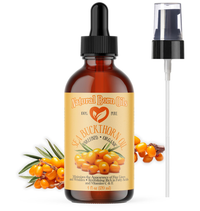 Natural Born Oils 4oz Sea Buckthorn Oil 100 Pure and Natural Organic Coldpressed Unrefined Revitalizing Includes Pump Dr