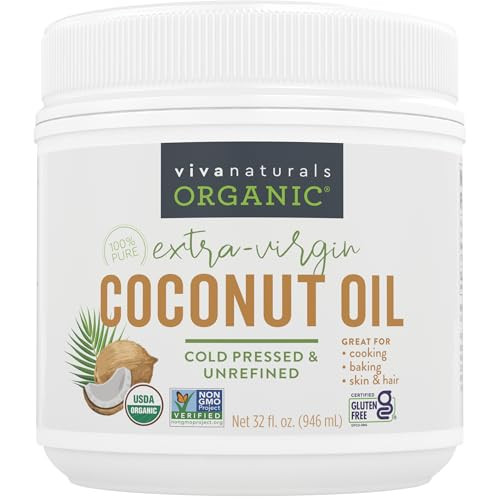 Viva Naturals Organic Coconut Oil 32 fl oz Unrefined ColdPressed Extra Virgin Coconut Oil USDA Organic NonGMO Natural Co