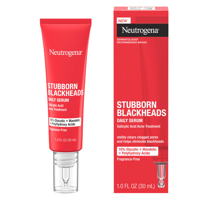 Neutrogena Stubborn Blackheads Daily Acne Facial Serum with Salicylic Glycolic Polyhydroxy Mandelic Acids OilFree Face S