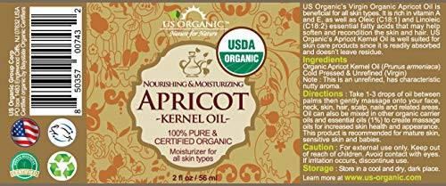 US Organic Apricot Kernel Oil USDA Certified Organic100 Pure Natural Cold Pressed Virgin Unrefined in Amber Glass Bottle
