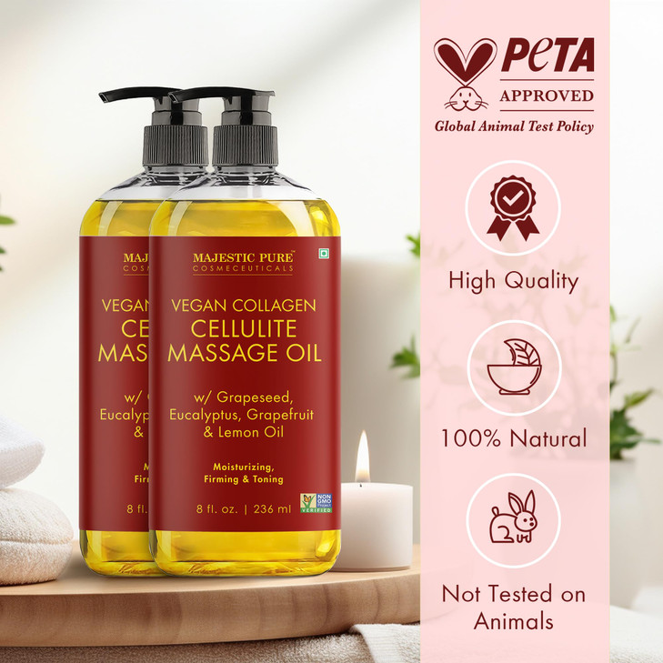 Majestic Pure Firming Body Massage Oil with Collagen Helps Smooth The Appearance of Cellulite Improve Skin Texture Refre