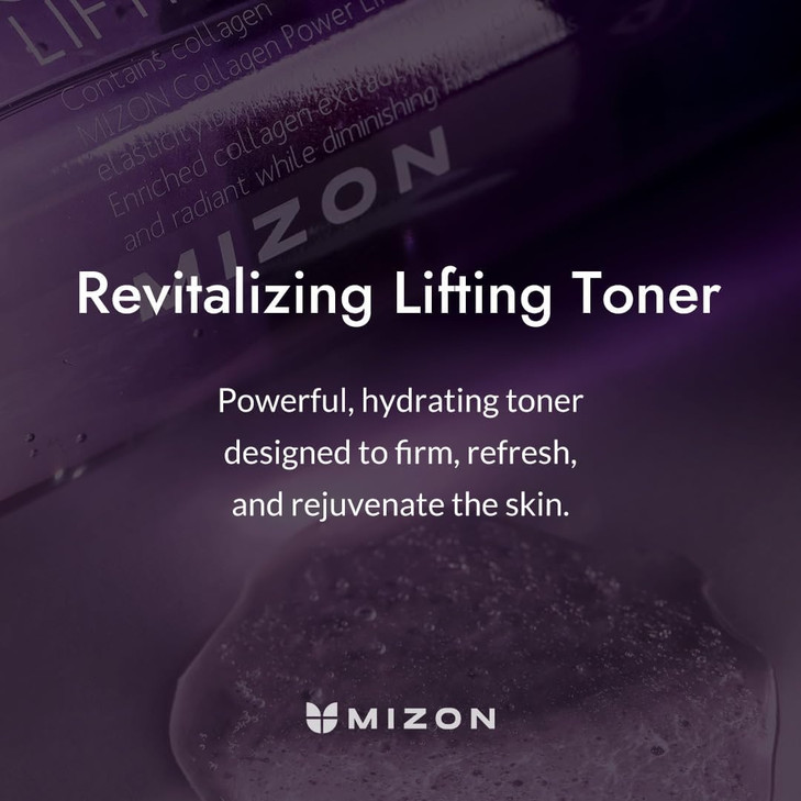 MIZON Collagen Power Lifting Toner Hydrolyzed Collagen with Adenosine Vitamin E Moisturizing Skin Booster for Dry Rough