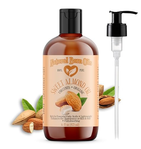 Natural Born Oils Sweet Almond Oil 16oz Organic ColdPressed NutrientRich Excellent for Soft Skin Lustrous Hair