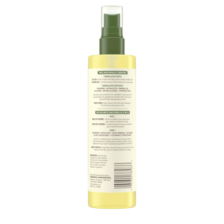 Aveeno Daily Moisturizing Oil Mist Dry Skin Sensitive Skin Oat Jojoba Oil Hypoallergenic Body Oil 200mL