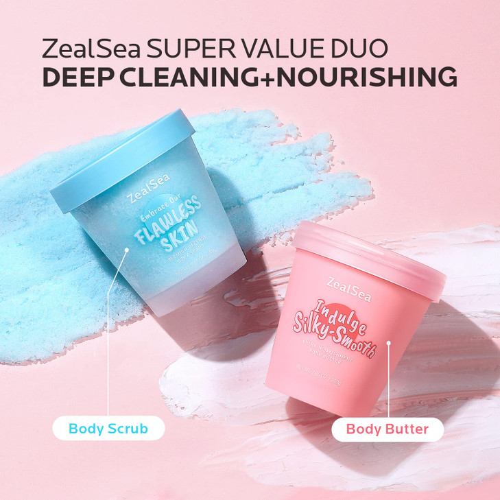 ZealSea 987 Oz Body Scrub 705 Oz Body Butter Duo Dead Sea Salt Exfoliating Natural Body Scrub Moisturizing Body Hand Leg