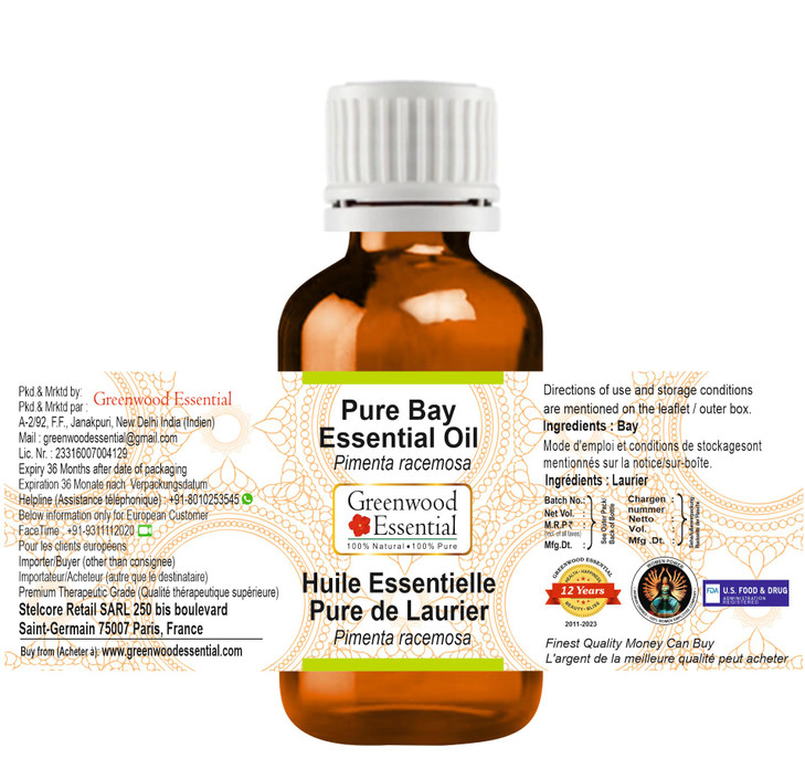 Greenwood Essential Bay Essential Oil Pimenta racemosa Pure NonSticky NonGreasy Lightweight Men Women All Skin Types Ste