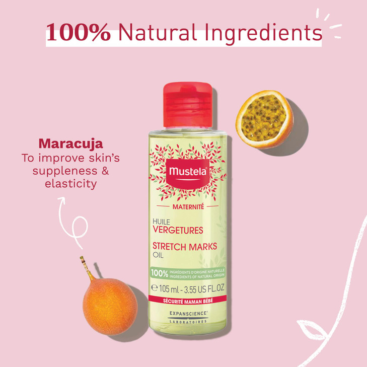 Mustela Maternity Stretch Marks Oil Natural Pregnancy Skincare Belly Massage Oil with Vitamin E Avocado Maracuja Sunflow