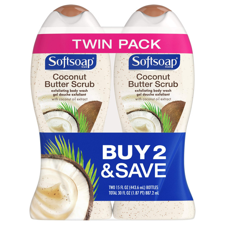 Softsoap Body Butter Coconut Scrub Body Buff Wash 15 Ounce Pack of 2