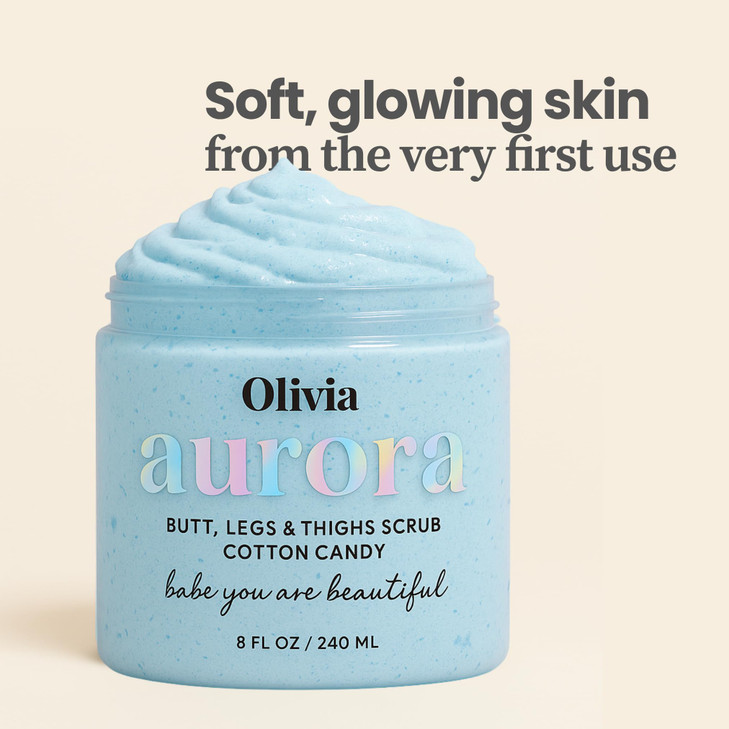 Olivia Aurora Butt Thigh Scrub Smooth Hydrating Exfoliant for Legs and Glutes Prevents Ingrown Hairs Razor Bumps Dark Sp