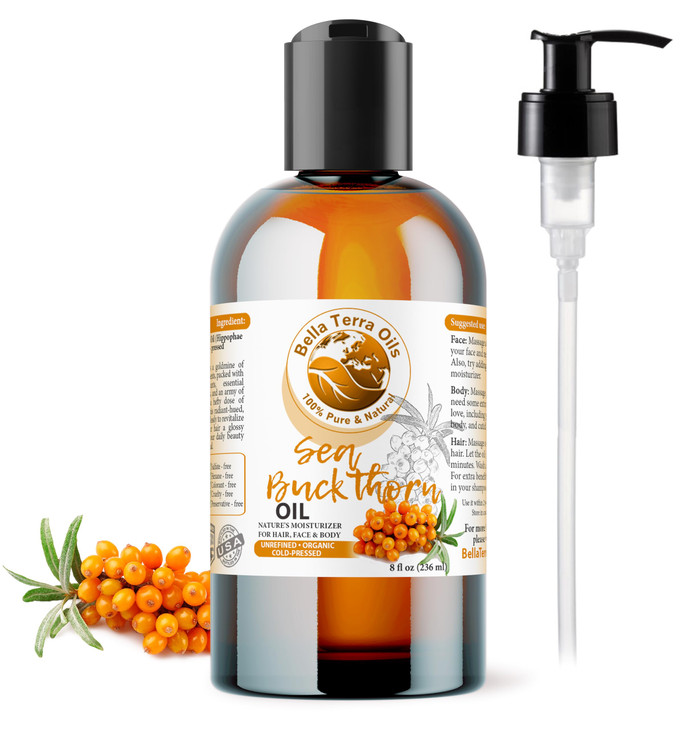 Bella Terra Oils Organic Sea Buckthorn Oil 8oz ColdPressed Treasure Bursting with Omega3 Omega6 A Radiant Glow in Every