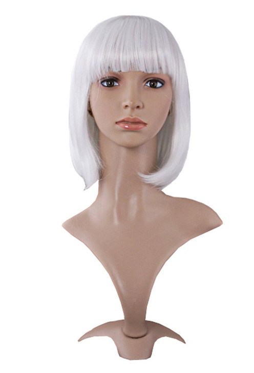 MapofBeauty 12 Inch/30cm Fashion Lady Short Straight Flat Bangs Bob Wig (White) online at globaldelivered