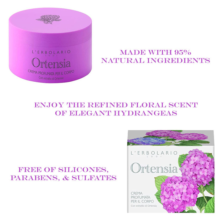 LErbolario Hydrangea Perfumed Body Cream Natural Moisturizer for Dry Skin With Hydrangea Root and Vitamin E Locks In Las