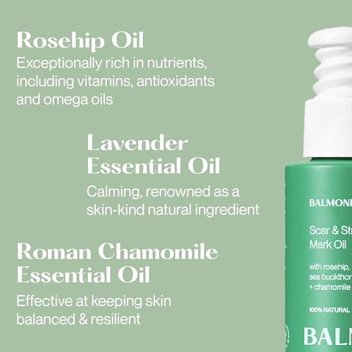 Balmonds Scar and Stretch Mark Oil 50ml 100 Natural Blend of Rosehip Borage and Sea Buckthorn Oils Helps Improve The App