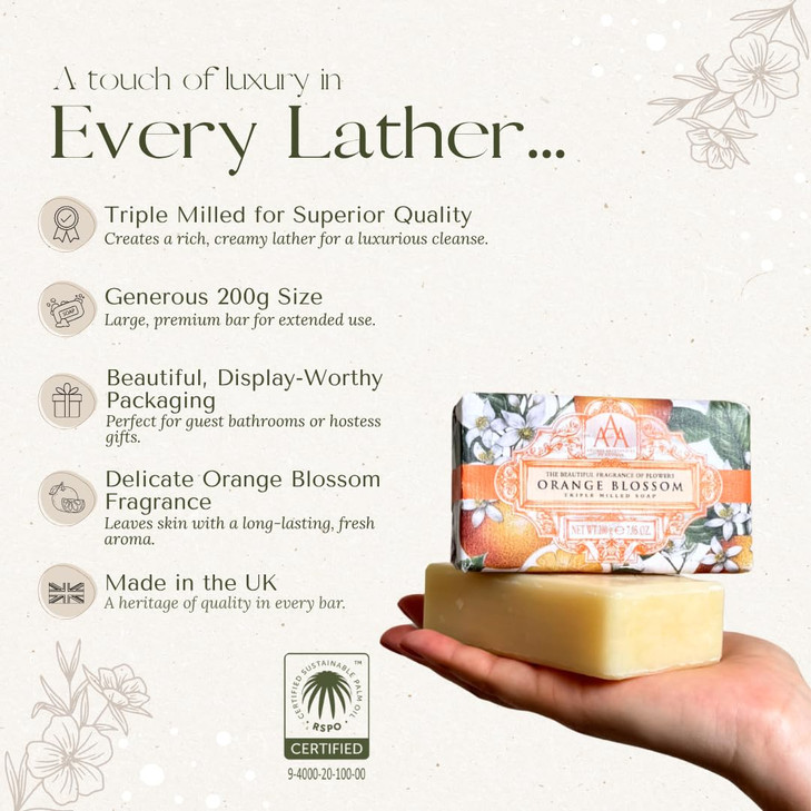 AAA by Somerset Triple Milled Soap Bar, Orange Blossom, Orange, 200 g / 7.05 oz online at globaldelivered