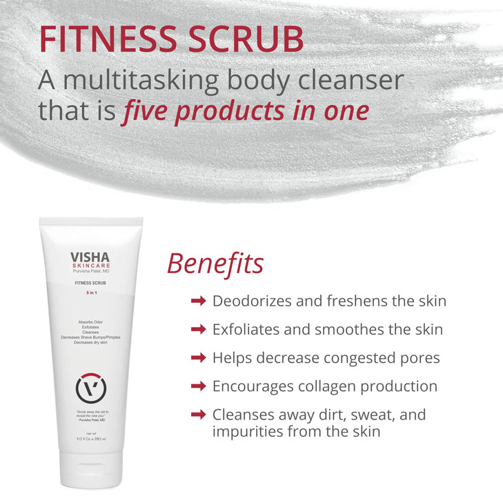 Visha Skincare Fitness Scrub 5 In 1 Body Exfoliator Infused With Caffeine Absorbs Odor Cleanses And Decreases Shave Bump