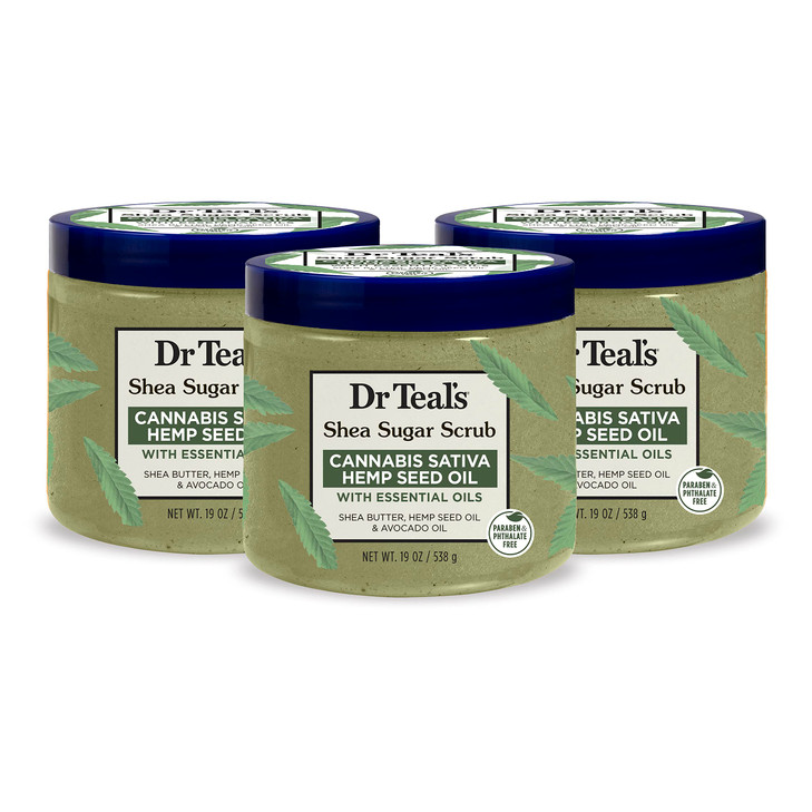 Dr Teals Shea Sugar Body Scrub Cannabis Sativa Hemp Seed Oil with Essential Oils 19 oz Pack of 3