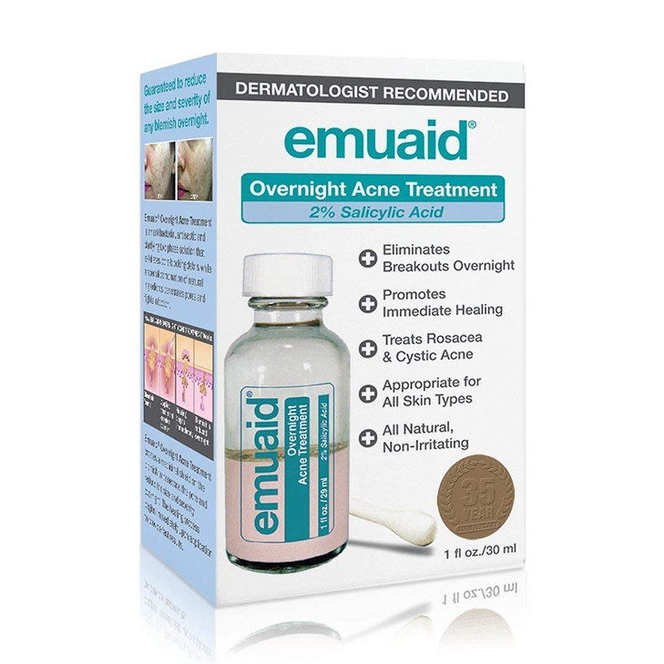 EMUAID Overnight Acne Treatment Gentle FastActing Solution with Salicylic Acid for Adults and Teens Clears Stubborn Pimp
