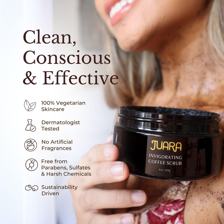 JUARA Invigorating Coffee Scrub Exfoliating Body Scrub with Sumatra Coffee Beans Rice Protein SulfateFree Body Exfoliato
