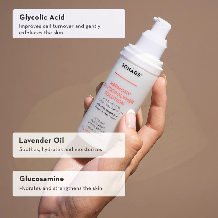 Sonage Harmony Glycolic Peel Pro Spa Strength Exfoliation for Glowing Skin Chemical Exfoliant Renews Refines Texture