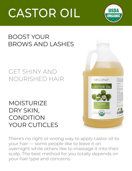 velona USDA Certified Organic Castor Oil 64 fl oz For Hair Boost Eyelashes Eyebrows Cold pressed Natural Oil USP Grade H