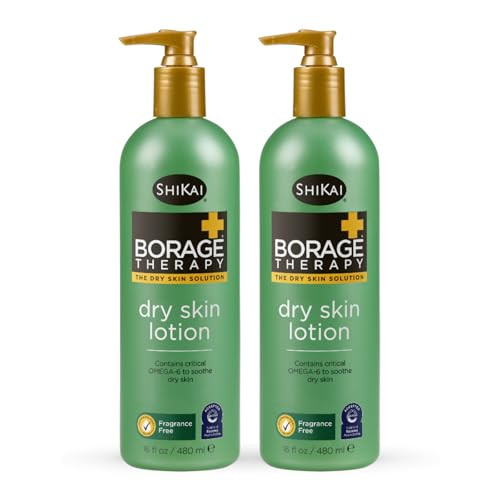 ShiKai Borage Therapy Dry Skin Lotion Moisturizer 16oz Pack of 2 Unscented Skincare Hydrating Lotion for Eczema Dry Hand