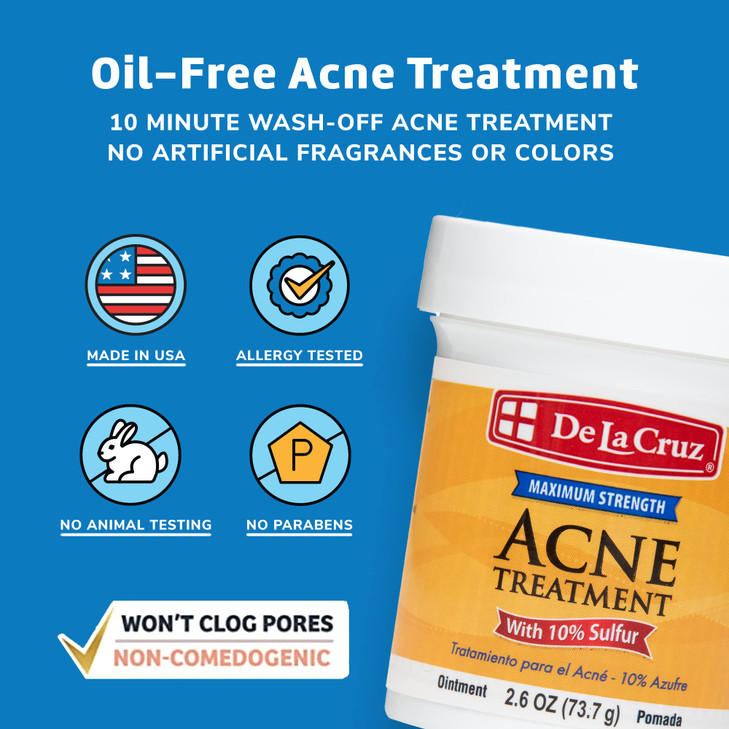 De La Cruz 10 Sulfur Ointment Cystic Acne Treatment for Face and Body Daily 10 Min Spot Treatment Mask Safe and Effectiv