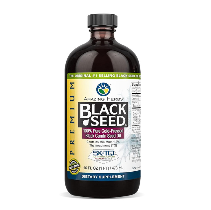 Amazing Herbs Premium Black Seed Oil Cold Pressed Nigella Sativa Aids in Digestive Health Immune Support Brain Function
