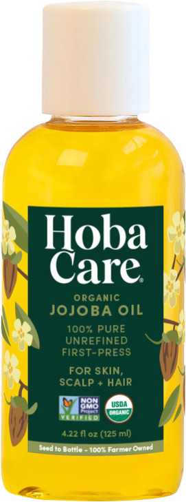 HobaCare Organic Unrefined Jojoba Oil for Nails Cuticles Dry Skin Beard Scalp Massage Mini Travel Size 100 Pure Hexane F