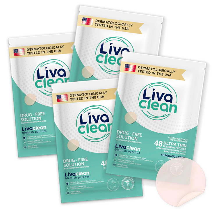 LivaClean 192 CT 4 PK Hydrocolloid Pimple Patches Pimple Patches for Face Acne Patch for Face Blemish Zit Dressing Hydro