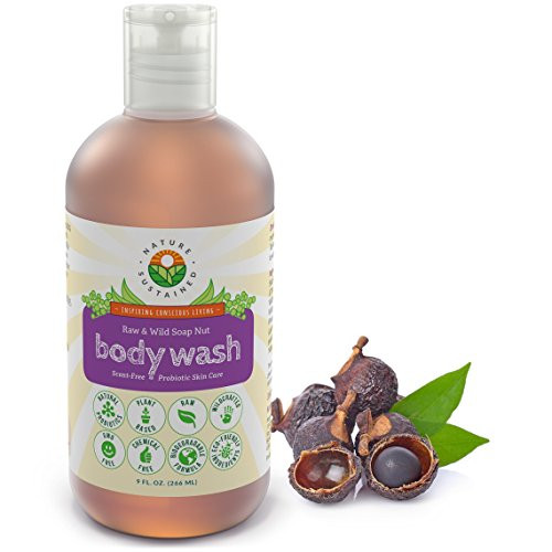 Nature Sustained Organic Body Wash Face Wash Raw Wildcrafted with Probiotics Soapberry Formula for Eczema Psoriasis Wild