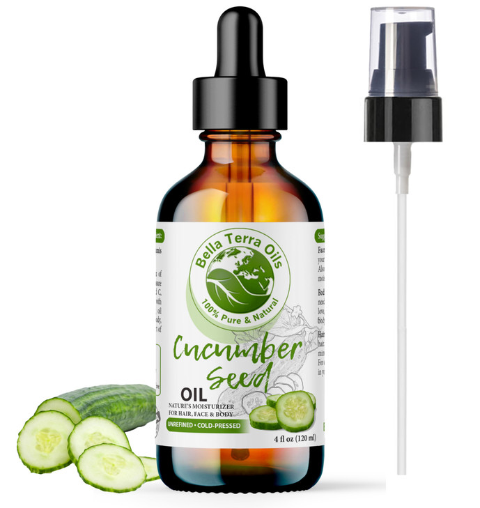 Bella Terra Oils Cucumber Seed Oil 4oz A Symphony of Nutrients Essential Fatty Acids Cucumbers Gift for Lustrous Skin Br