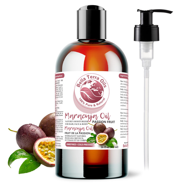 Bella Terra Oils Maracuja Seed Oil 16oz ColdPressed Purity from Passion Fruit Seeds Infused with Essential Minerals Fatt