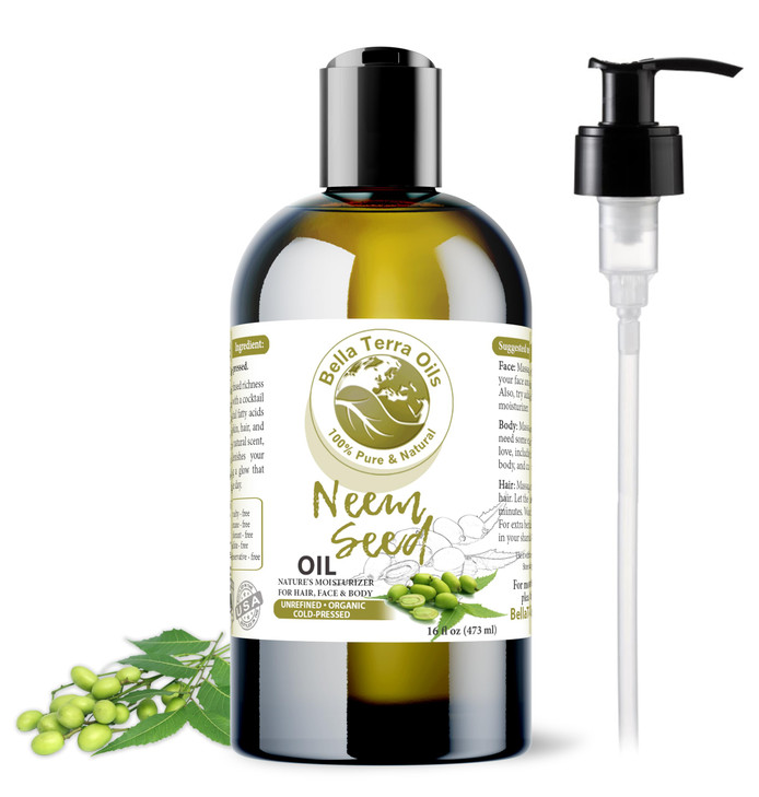 Bella Terra Oils Organic Neem Seed Oil 16oz Harness Organic Neems Timeless Beauty Secrets Infused with Vitamin A Omega F