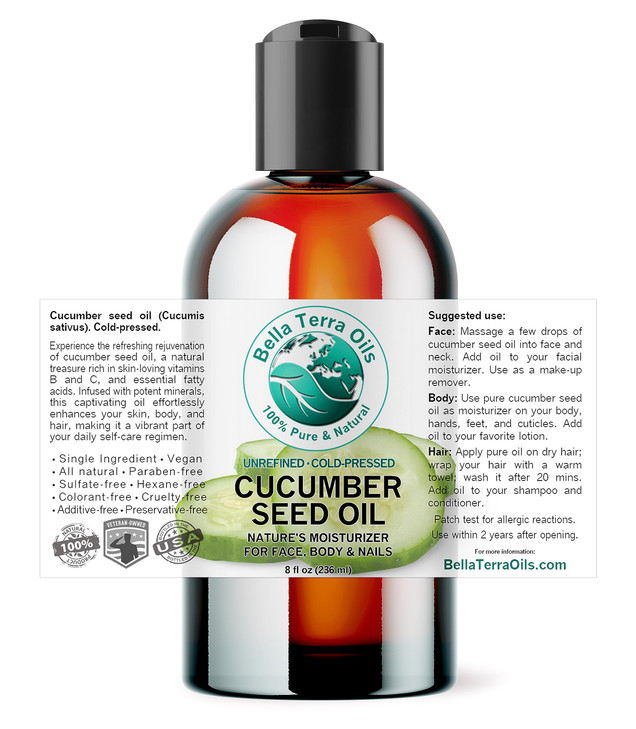 Bella Terra Oils Cucumber Seed Oil 8 oz Dive into Cucumbers Nutritional Treasure Infused with Vitamins Omega3 Seamless A
