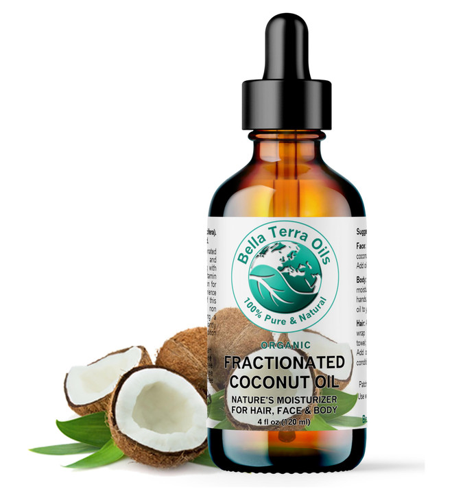 Bella Terra Oils Organic Fractionated Coconut Oil MCT 4 oz A Treasured Elixir from Coconut Enriched with Caprylic Capric