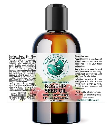 Bella Terra Oils Organic Rosehip Facial Oil 8 oz Dive into Organic Rosehips Essential Fatty Acids Antioxidants Infused w