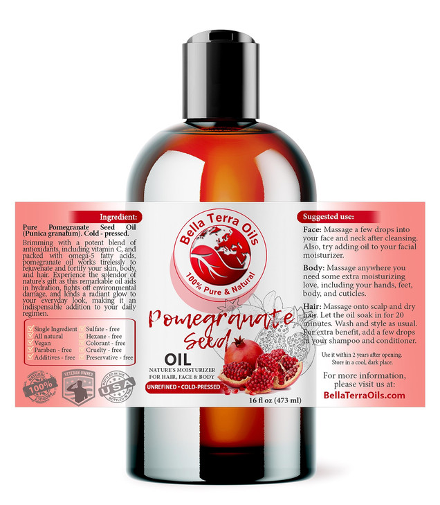 Bella Terra Oils Organic Pomegranate Seed Oil 16oz Steeped in Essential Minerals Vitamins A Symphony for Soft Smooth and