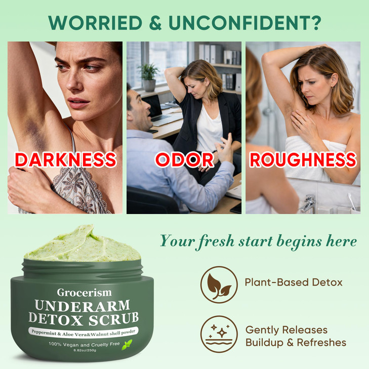 Armpit Detox Scrub Underarm Exfoliator Walnut Shell Menthol Aloe Vera Body Scrub for Odor Deodorant Buildup and Dark Spo