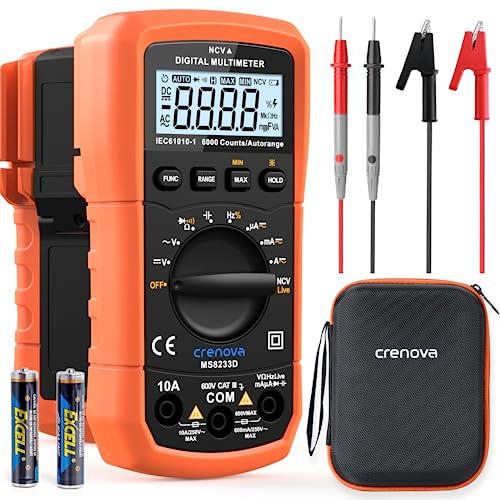 Crenova MS8233D Multimeter 6000 Counts Digital Multimeter DC AC Volt Meter Ohm Volt Amp Tester Measures Voltage Current