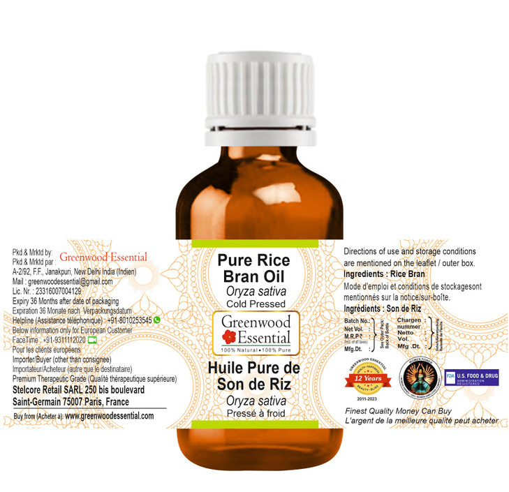 Greenwood Essential Rice Bran Oil Oryza Sativa Cold Pressed Natural Undiluted For Diluting Essential Oils For Skin Massa